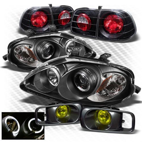 99-00 civic 4dr black pro headlights + altezza tail lights + yellow fog lights