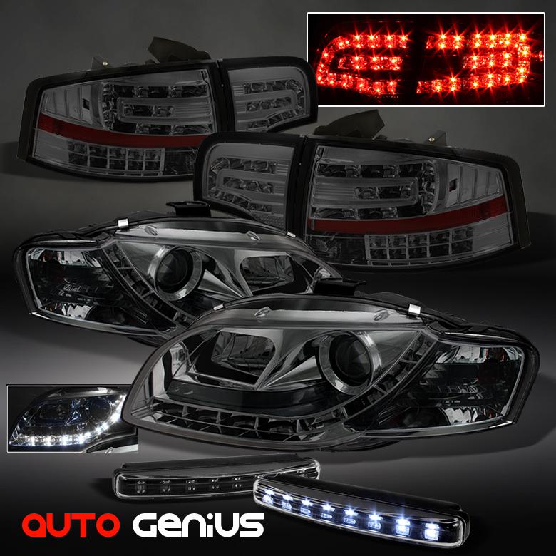 05-08 a4 smoke drl projector headlights + philips-led tail lights + drl led set