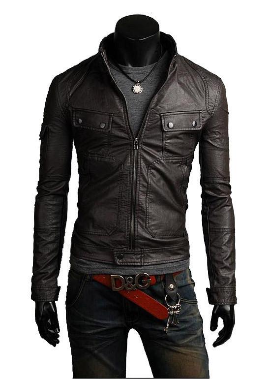 Latest strap pocket bomber_jacket fashion motorcycle/motorbike leather jacket