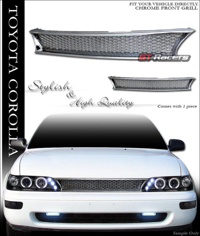 Chrome tr-sport badgeless mesh front hood grill grille abs 93-97 toyota corolla