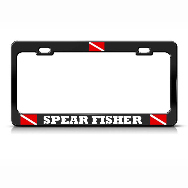 Spear fisher license plate frame heavy metal love scuba diving black  tag border