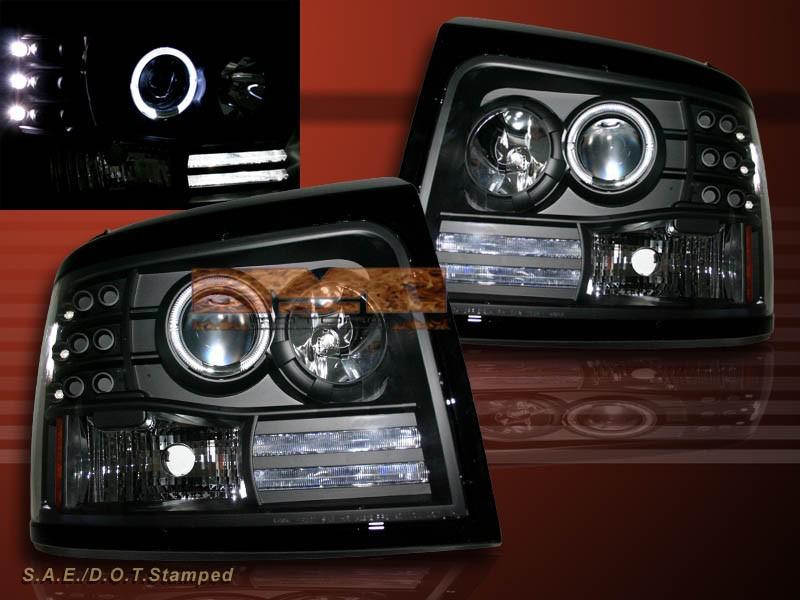 92-96 ford bronco f150/f250/f350 black one halo led projector headlights l.e.d. 