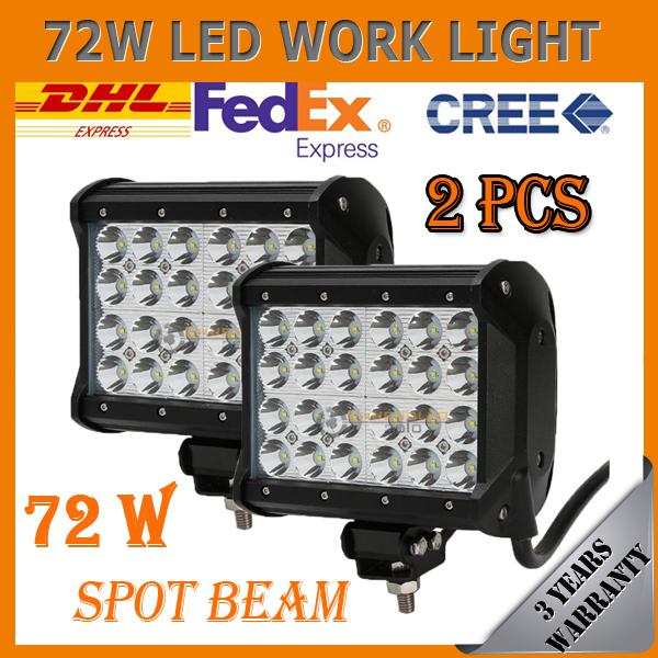 2x 72w cree led work light lamp offroad truck driving spot beam pickup bar