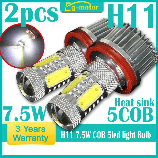 2pcs h11 7.5w car led 12-30 v dc fog day driving head light bulb with heat sink