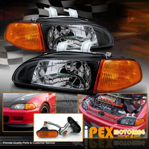 Value combo: jdm black head light +amber flat side marker+corner for 92-95 civic