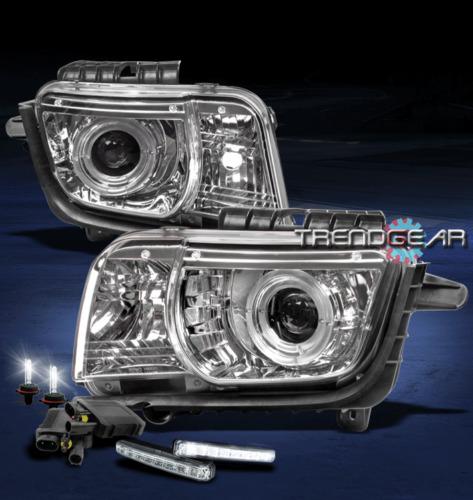 10-13 chevy camaro twin halo chrome projector head light w/drl led+6000k hid kit