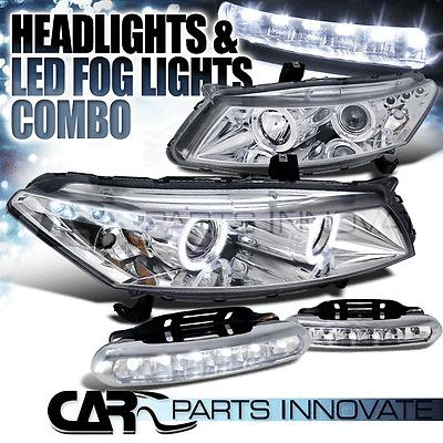 08-12 accord 2dr chrome halo led projector headlights+led fog bumper drl