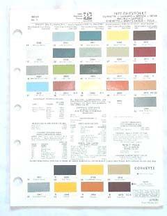 1977 chevrolet ppg color paint chip chart all models original 