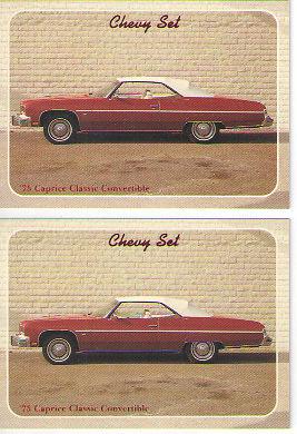 1975 caprice classic convertible baseballcard sized cards - lot of 2 - must see!