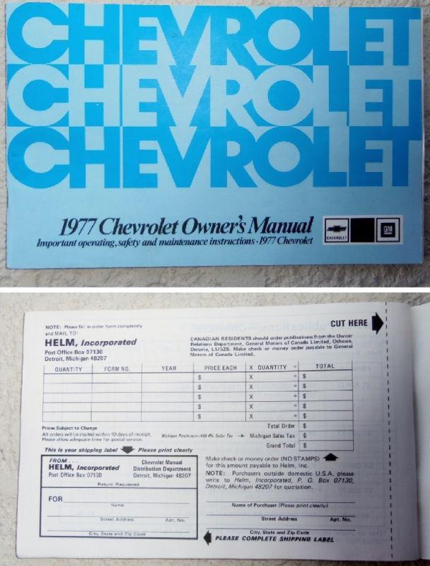 Original 1977 chevrolet owners manual in mint condition