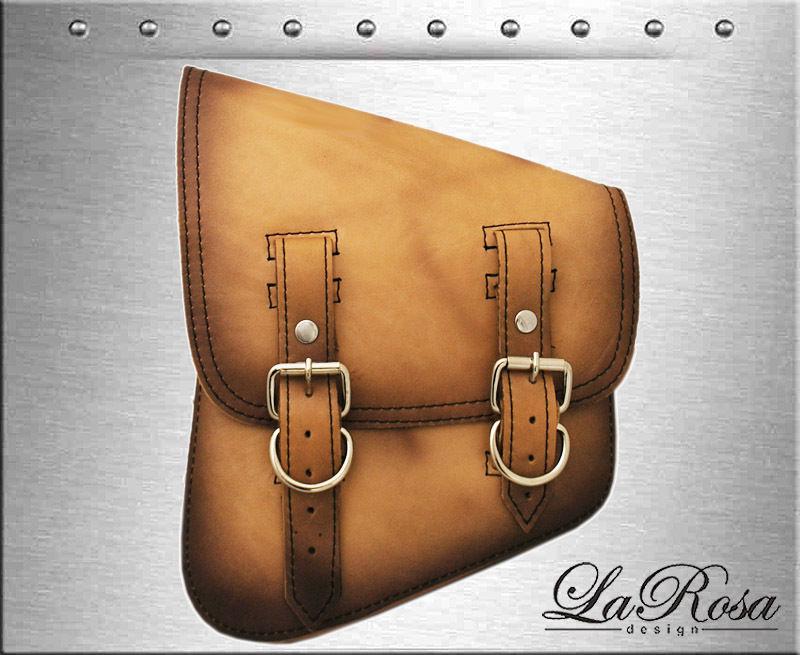 Larosa antique tan premium leather harley softail bobber left mount saddlebag