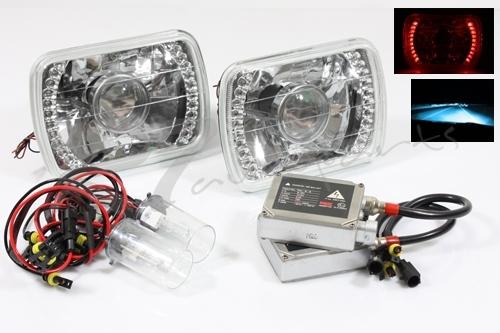 7x6 h6014/h6052/h6054 led red projector headlights+10000k blue hi/low hid combo