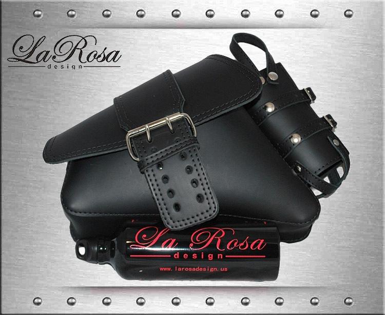 2004-2014 larosa black leather strap harley sportster saddlebag + fuel bottle