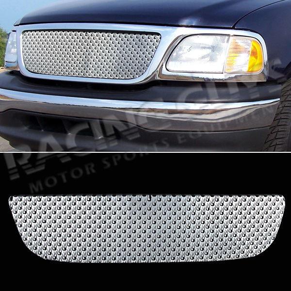 Ford pickup truck chrome front upper grill grille insert flame pattern style