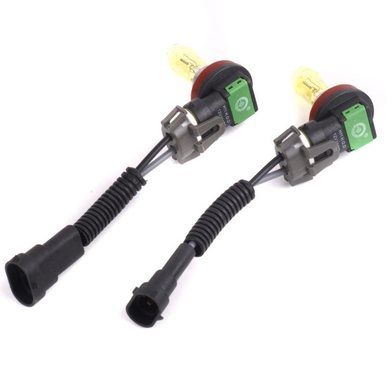 2 x h11 pgj19-2 12v 3000k 100w golden yellow auto hod halogen bulbs with harness