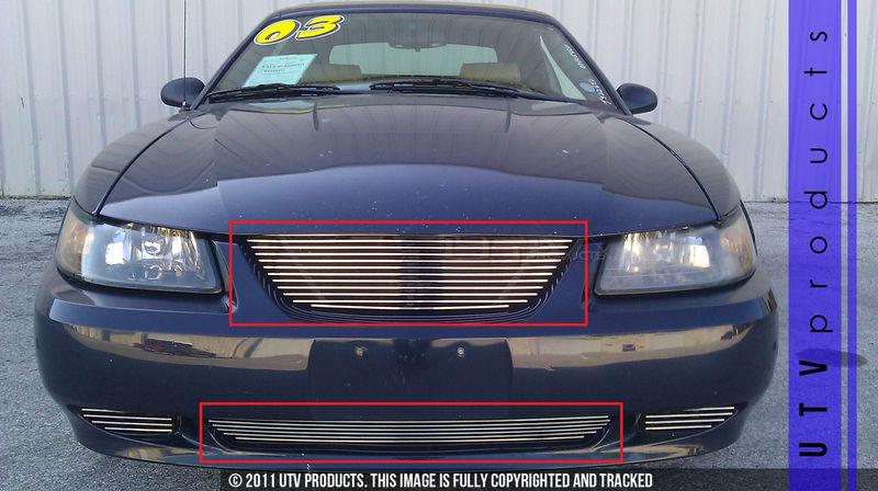 1999 - 2004 ford mustang v6 gt upper & bumper billet grille replacement 99 01 02