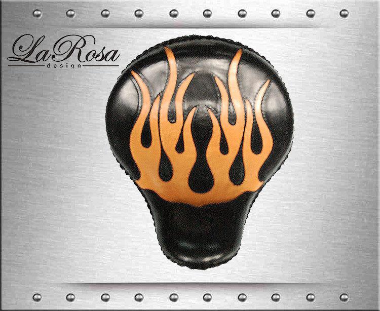 16" larosa black premium leather tan flame inlay harley chopper rigid solo seat