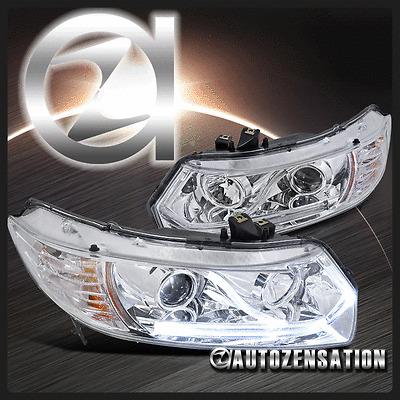 06-11 honda civic 2dr coupe chrome led drl projector headlights