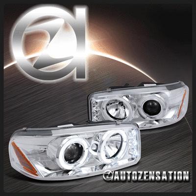 00-06 gmc sierra/ yukon denali chrome led halo projector headlights