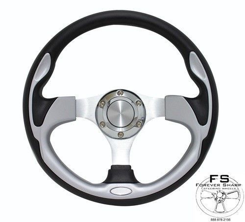 Boat / marine steering wheel w/ adapter (3/4&#034; keyway) performance ii ~blk/silver