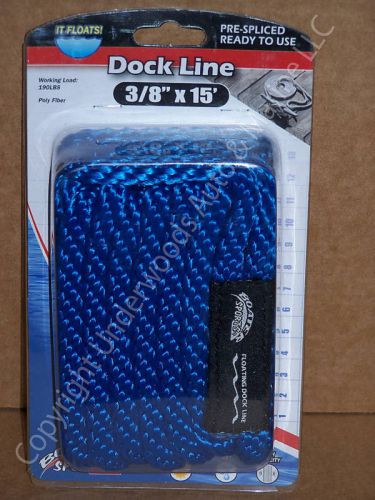 Blue dock line 3/8&#034; x 15&#039; floating mfp rope 12&#034; loop boat docking new