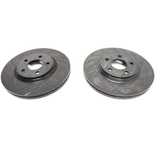 Pair set of 2 front performance right & left drilled slotted sport brake rotors