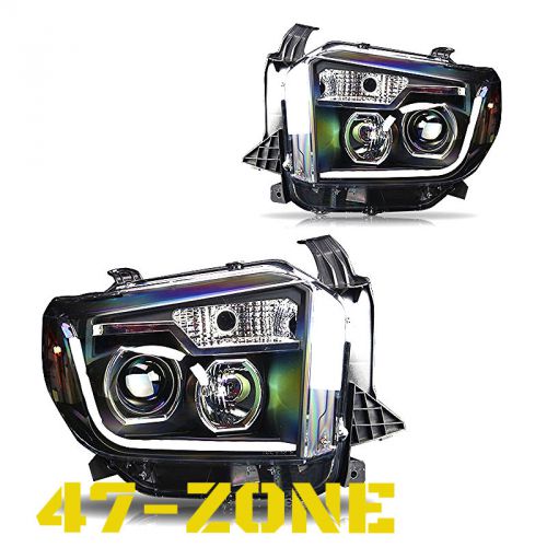 For 2014-2015 toyota tundra led drl clear projector lens black housing headlight
