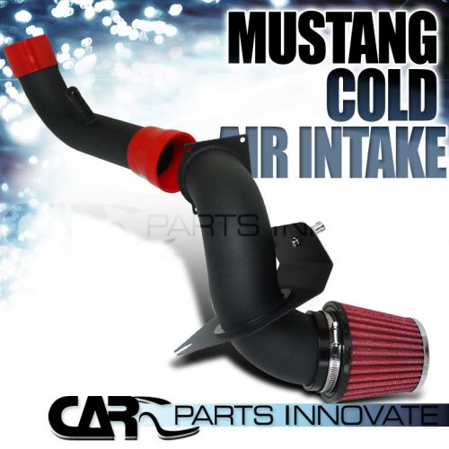 96-04 ford mustang gt 4.6l v8 black cold air intake induction+red filter