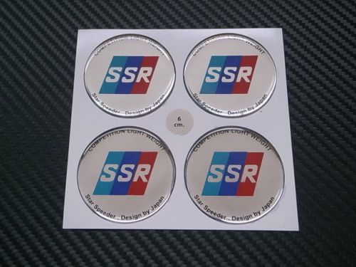 Set of 4 ssr wheel center cap resin decal / sticker 60mm silve  tanabe