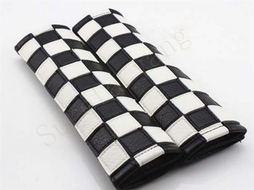 2pcs checkerboard pu leather &amp; carbon fibe auto seat belt cushions shoulder pads