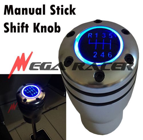 Jdm style manual m/t gear shift knob blue led light silver cover #bn36 porsche