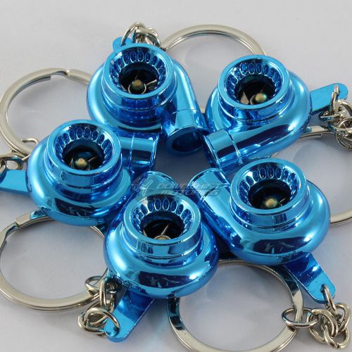 Lot 5pcs universal jdm blue spinning turbo charger turbine keychain keyring new