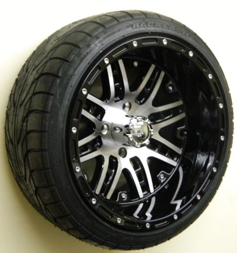 (4) 14&#034; megastar machined w/ gloss black wheels &amp; (4) backlash 215/35-14 street