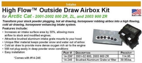 Slp snowmobile high flow outside draw air box conversion kit 01-02 800, 2003 900