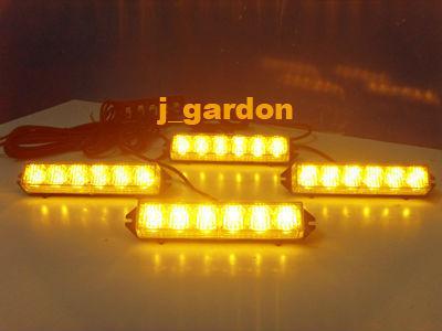 New 8 flash patterns 4 x 6 led (24led) emergency amber strobe grill lightbar