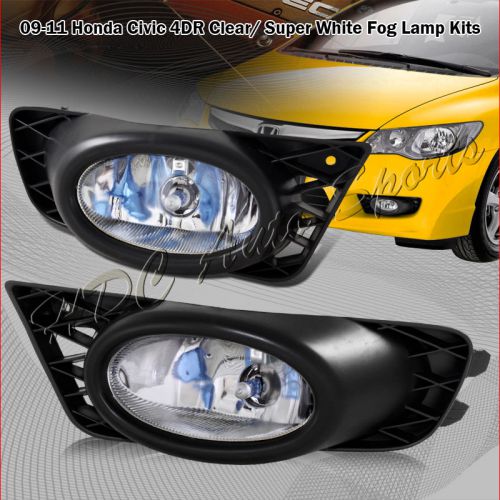 For 2009-2011 honda civic 4 door chrome housing clear lens bumper fog light lamp