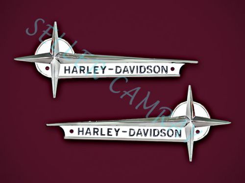 Harley davidson 1961-1962 fl &amp; flh panhead gas tank emblems &amp; mounting kit oem