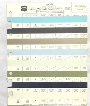 1967 ford acme  color paint chip chart all models original mustang