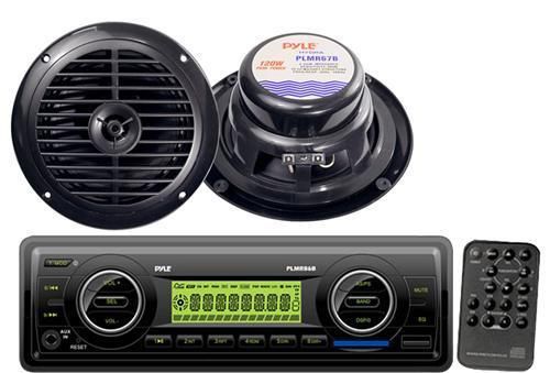 New 200 watt plmr86b in dash marine boat usb mp3 sd receiver 2  speakers pkg