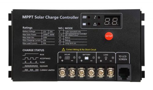 12v or 24v 10a mppt solar charge controller for lead acid battery packs - new!