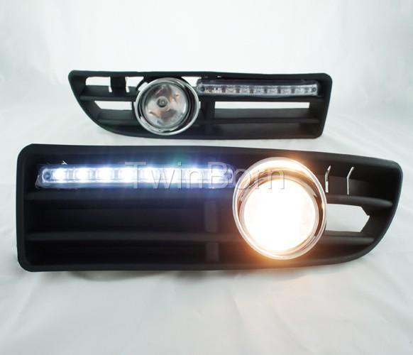 Vw 99-04 jetta / bora mk4 clear lens fog light+daytime runing lamp+grill&wiring