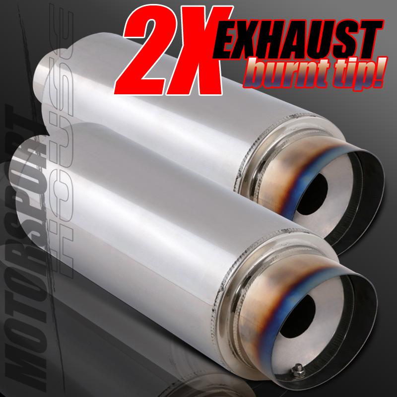 2x universal slant burnt tip exhaust muffler w/ removable silencer accord v6