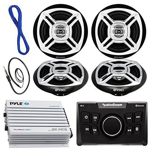 Pmx-0 bluetooth boat stereo, 4x black/chrome 6.5&#034; speaker, amplifier, antenna