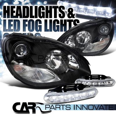 Benz 00-05 w220 s-class s430 s500 black projector headlights+6-led fog lamps