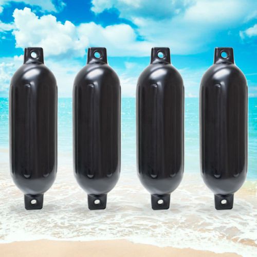 Twin eye ribbed boat fender 6.5&#034; x 23&#034; 4pcs inflatable vinyl mooring guard black