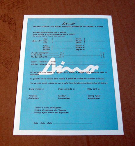 Ferrari dino selling agent warranty brochure pamphlet 00/71