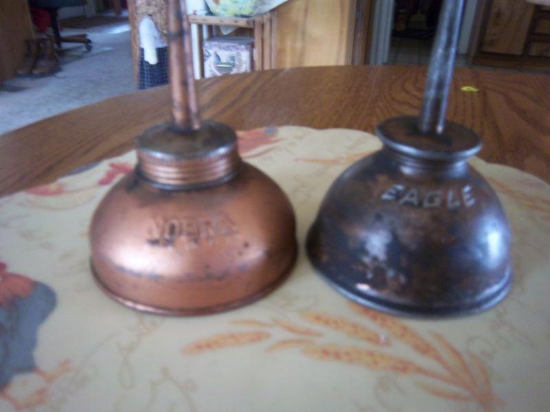  2-vintage oiler noera mfg,and eagle  copper oil cans  nice!!