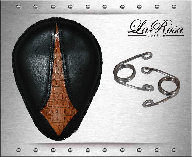 13" larosa diamond alligator leather harley bobber rigid solo seat + springs