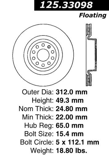 Centric 125.33098 front brake rotor/disc-high carbon rotor-preferred