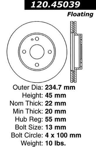 Centric 120.45039 front brake rotor/disc-premium rotor-preferred